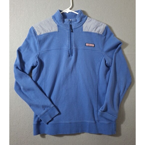 Vineyard Vines Sweatshirt Women M Blue Striped Shep Shirt 1/4 Zip Pullover - Picture 1 of 7